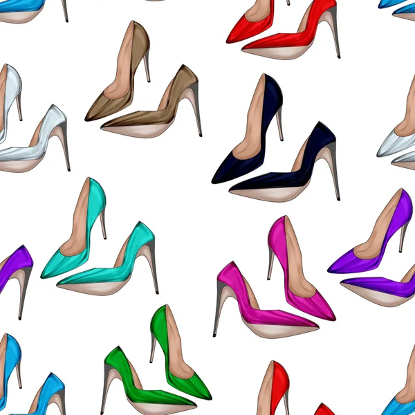 Seamless Pattern - All over background with stiletto shoes in various bright colors — Stock Photo, Image