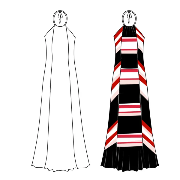 Platt Fashion Mall - krage slips lång klänning med tryckt geometriska tyg — Stockfoto