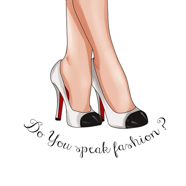 Divat illusztráció - vicces idézet a fehér háttér és a stiletto cipők — Stock Fotó