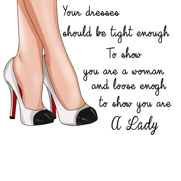 Illustration de mode - Citation drôle sur fond blanc et chaussures stiletto — Photo