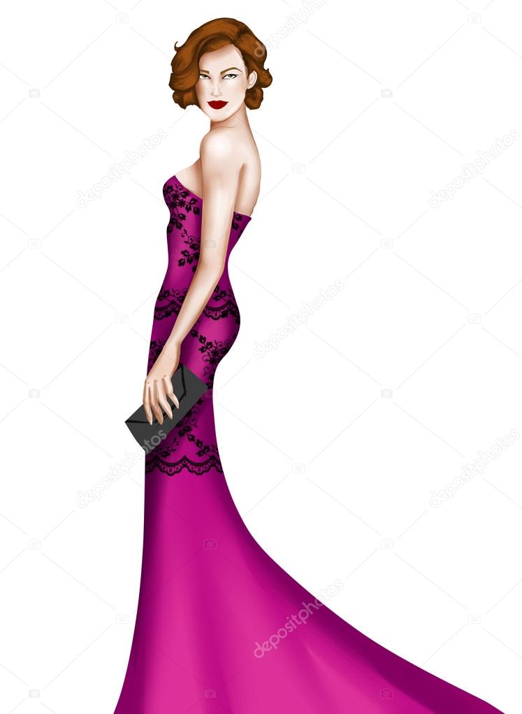 Elegant woman wearing a long elegant fashion dress