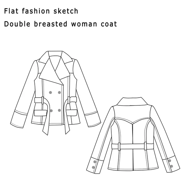 Plantilla de dibujo plano de moda - abrigo de mujer —  Fotos de Stock