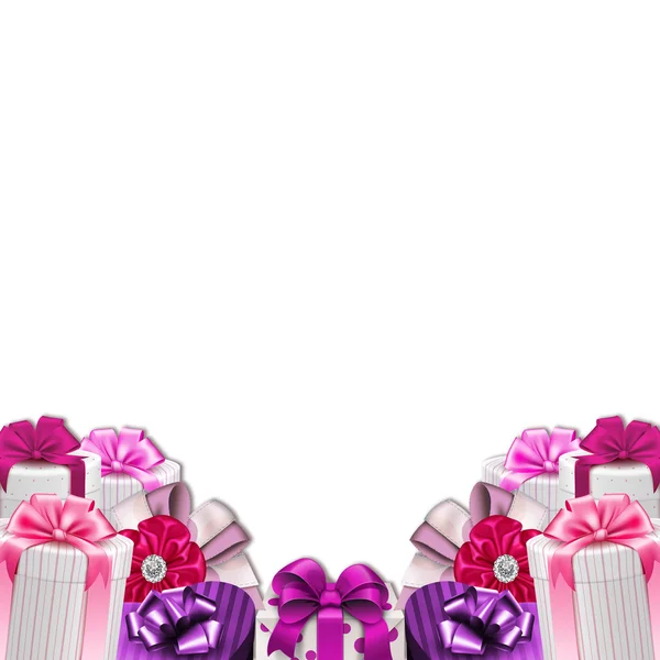 Bordo decorazione - cornice - scatole regalo con fiocchi e nastri — Foto Stock