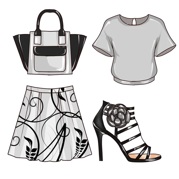 Raster Fashion Illustration - Clip Art Set of woman's clothes and accessories — Stock Photo, Image