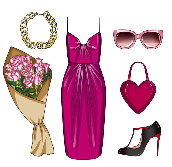 Fashion samling ClipArt - fashionabla och trendiga kläder och accessoarer — Stockfoto