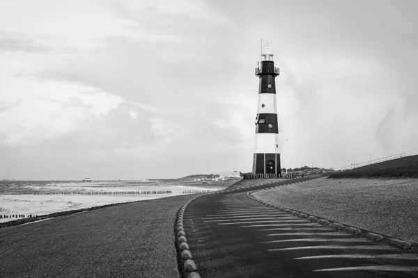 Lighthouse Black White Coast People Horizontal — Stock Photo, Image