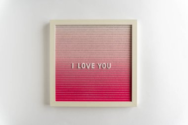 Pink Letterboard Words That Spell I Love You, on a white background, horizontal clipart