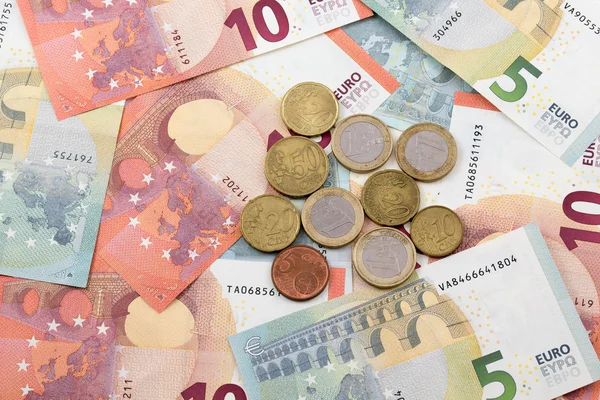 Eurobankovky a mince — Stock fotografie