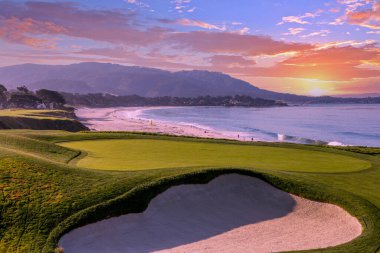 A view of Pebble Beach golf  course, Hole 9, Monterey, California, USA clipart