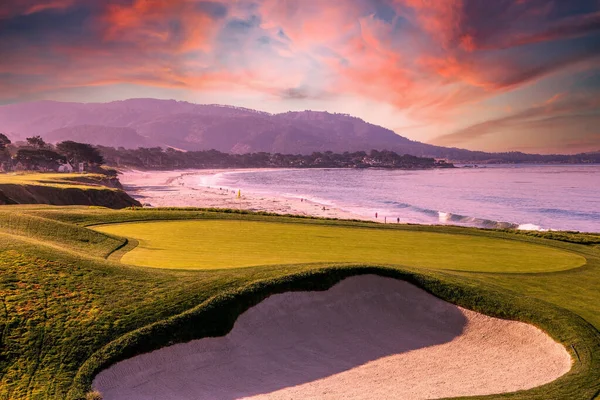 Widok Pole Golfowe Pebble Beach Hole Monterey Kalifornia Usa — Zdjęcie stockowe