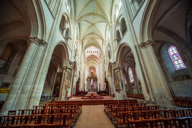 FECAMP, FRANCE, AĞUSTOS 02 İç İşleri ve Abbatiale de la Trinite, Fecamp, Normandiya, Fransa 'nın mimari detayları. Ağustos 02, 2013 Fecamp, Fransa