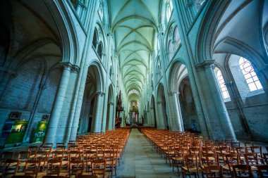 FECAMP, FRANCE, AĞUSTOS 02 İç İşleri ve Abbatiale de la Trinite, Fecamp, Normandiya, Fransa 'nın mimari detayları. Ağustos 02, 2013 Fecamp, Fransa