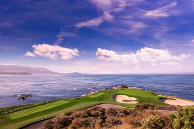 Pebble Beach golf sahasının manzarası, Hole 7, Monterey, California, ABD