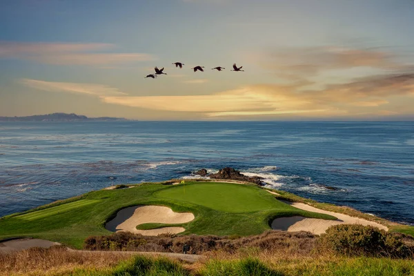 Uma Vista Campo Golfe Pebble Beach Hole Monterey Califórnia Eua — Fotografia de Stock