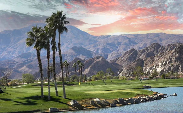 golf course at sunset  in palm springs, california, usa