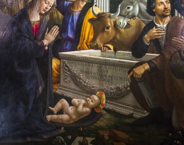 FLORENCE, ITALY, ECTOBER 25, 2015: Santa Trinita kilisesinin iç ve mimari detayları, 25 Ekim 2015, Floransa, İtalya