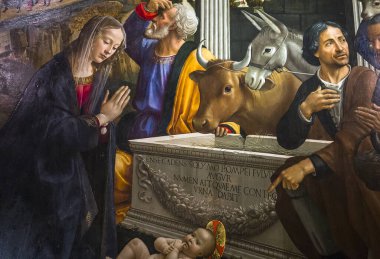 FLORENCE, ITALY, ECTOBER 25, 2015: Santa Trinita kilisesinin iç ve mimari detayları, 25 Ekim 2015, Floransa, İtalya