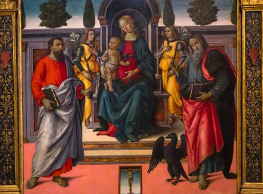 FLORENCE, ITALY, ECTOBER 27, 2015: Santo Spirito Kilisesi 'nin iç ve mimari detayları, Ekim 27, 2015, Floransa, İtalya