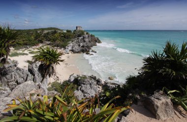 Tulum, Yucatan, Meksika 'daki sahil şeridi