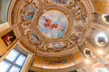 CHANTILLY, OISE, FRANCE SEPTEMBER 15, 2025 : great rotunda decors in Chateau de Chantilly by painter Paul Baudry, year 1885