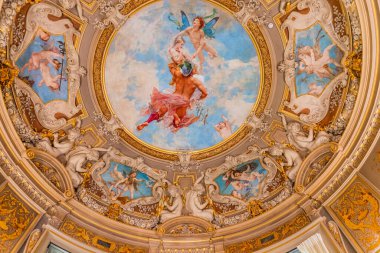 CHANTILLY, OISE, FRANCE SEPTEMBER 15, 2025 : great rotunda decors in Chateau de Chantilly by painter Paul Baudry, year 1885
