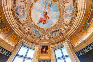 CHANTILLY, OISE, FRANCE SEPTEMBER 15, 2025 : great rotunda decors in Chateau de Chantilly by painter Paul Baudry, year 1885