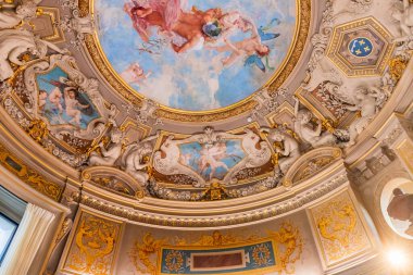 CHANTILLY, OISE, FRANCE SEPTEMBER 15, 2025 : great rotunda decors in Chateau de Chantilly by painter Paul Baudry, year 1885