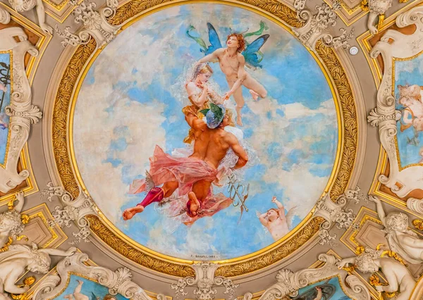 CHANTILLY, OISE, FRANCE SEPTEMBER 15, 2025 : great rotunda decors in Chateau de Chantilly by painter Paul Baudry, year 1885