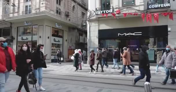 Beyoğlu Stanbul Türkiye 2021 Taksim Stiklal Caddesi Nin Orta Noktası — Stok video