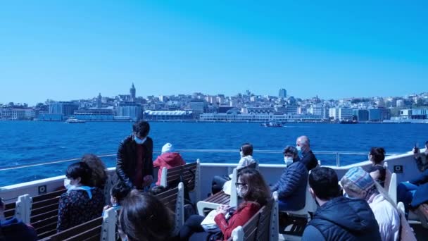 Istanbul Turkey 2021 Left Pan Group Turkish Ship Passengers Masks — Stock Video
