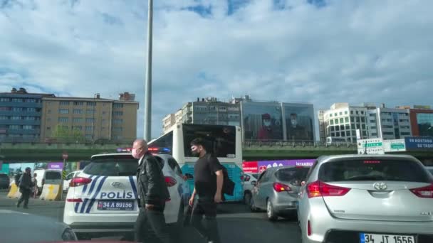 Sisli Istanbul Turkey 2021 Turkish Police Car Try Move Lot — 비디오