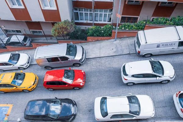 Beyoglu Istanbul Turkey 2021 High Angle Lot Colorful Cars Causing — 스톡 사진