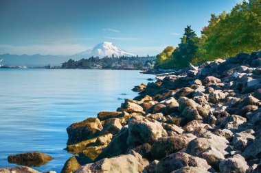 Ruston, Washington 'dan Rainier Dağı manzarası.