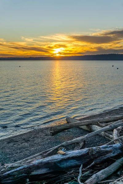 Slunce Zapadlo Puget Sound Burienu Washingtonu — Stock fotografie