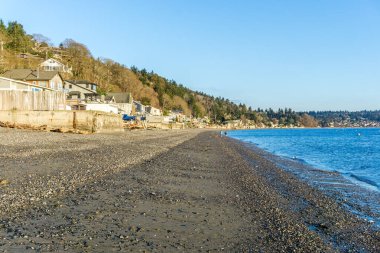 Burien, Washington 'da deniz çekildiğinde kıyı şeridi.