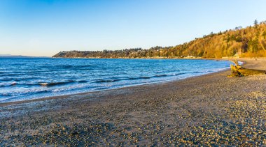 Burien, Washington 'daki Seahurst Plaj Parkı' nın manzarası..