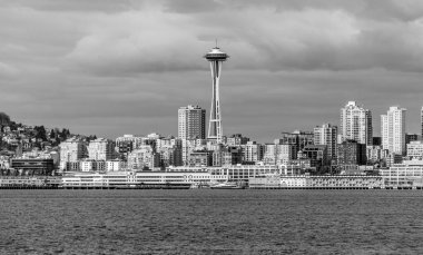 Seattle siluetinin tek renkli görüntüsü.
