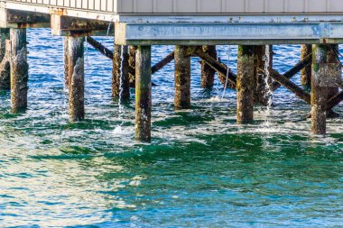 Washington 'daki Redondo Sahili' ndeki bir rıhtımın altından su akıntıları taştı..