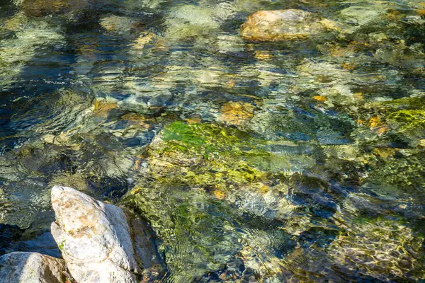 华盛顿州Denny Creek的岩石上流淌着一束清澈的水 — 图库照片