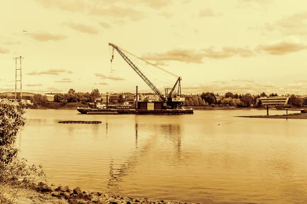 Ein Schwimmkran Auf Dem Duwamish Waterway Der Nähe Von Seattle — Stockfoto