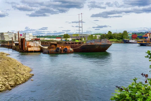 Seattle Washington Yakınlarındaki Duwamish Waterway Bir Mavna Çizimi — Stok fotoğraf