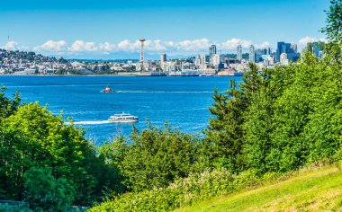 Elliottt Körfezi ve Seattle ufuk çizgisi manzarası.