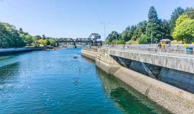 Washington 'daki Ballard Locks' ta Somon Körfezi Köprüsü..