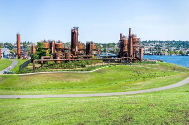 Seattle, Washington 'daki Gasworks Parkı' ndaki açık hava binaları..