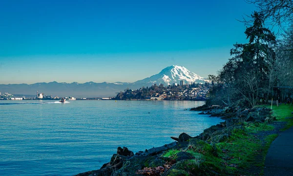 Ruston, Washington 'dan Rainier Dağı' nın manzarası..