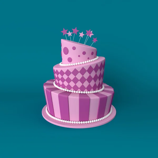 3d ілюстрація великого дня народження / свята трьох поверхів торта — стокове фото