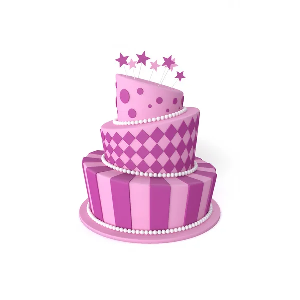 3d illustration of big birthday / holiday three floor cake — Stock Photo, Image