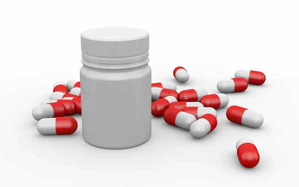 3d illustration of pills and pill bottle. — Stock Photo, Image