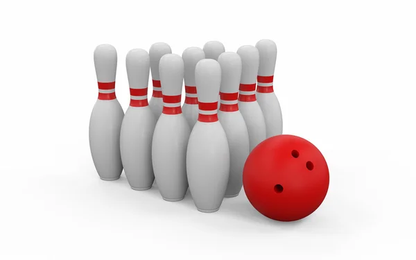 3D render, bowling topu ve skittles