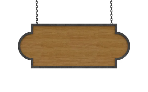 eski ahşap işareti ile zincir. beyaz izole